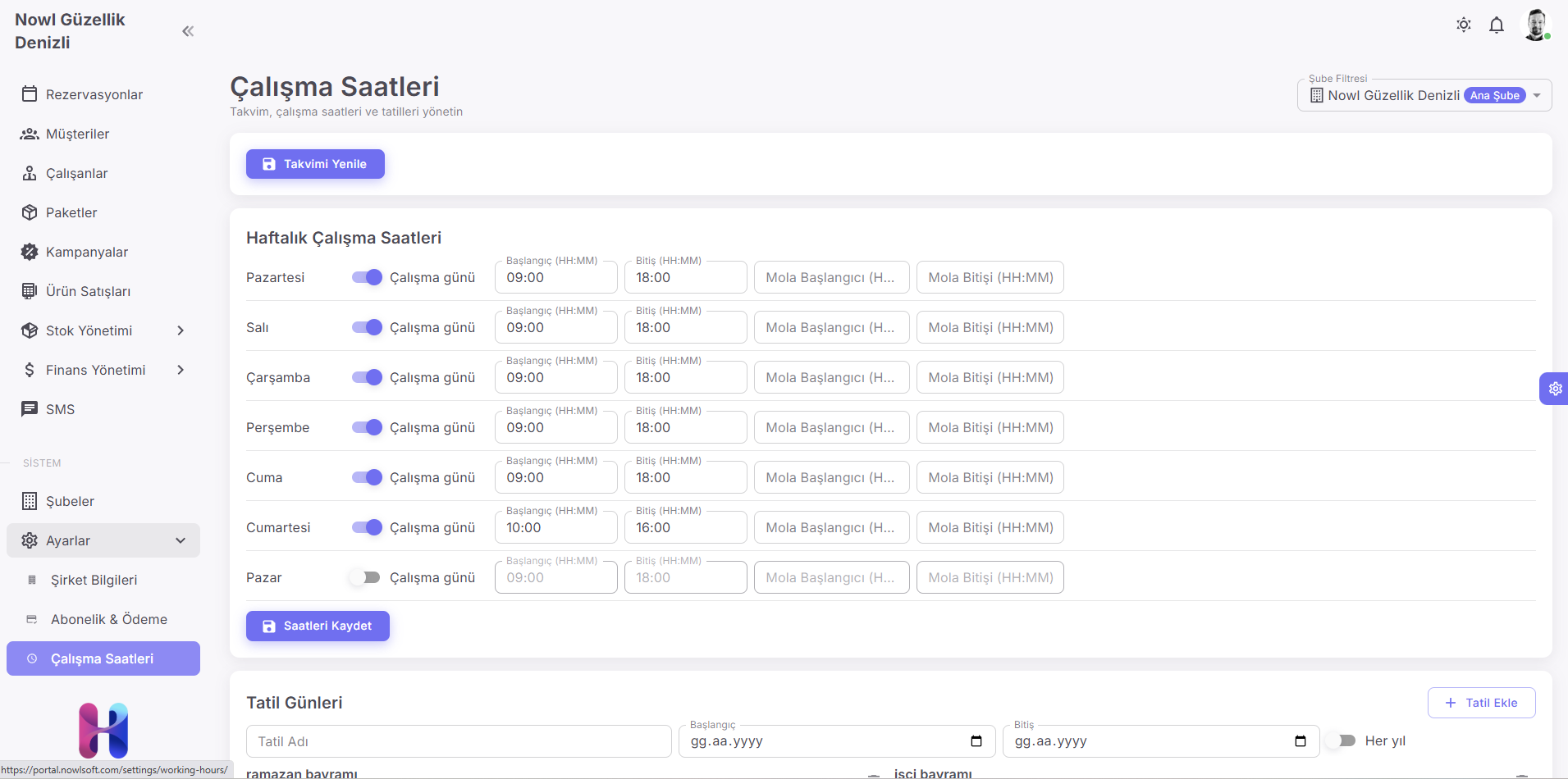 Çalışma Saatleri Yönetimi